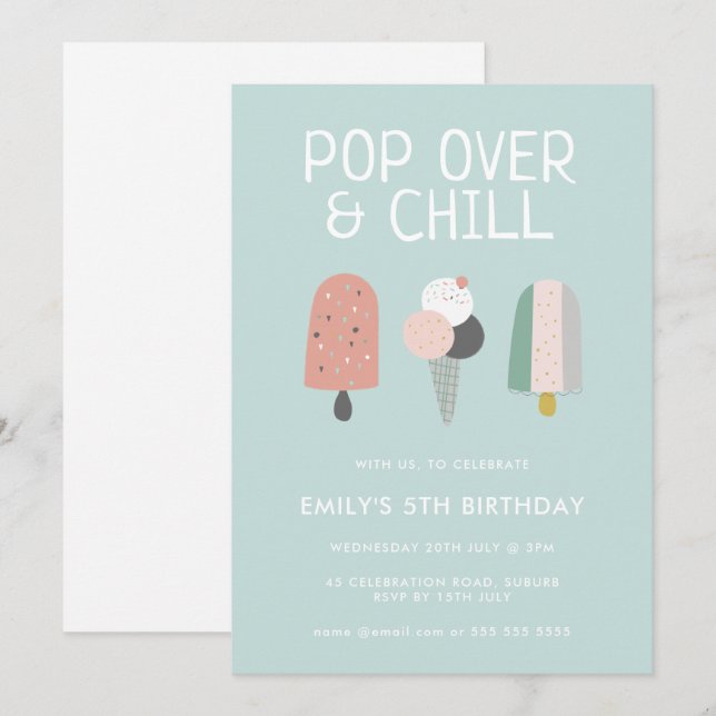 Summer Pop Over & Chill Popsiary Party Geburtstag Einladung (Vorne/Hinten)