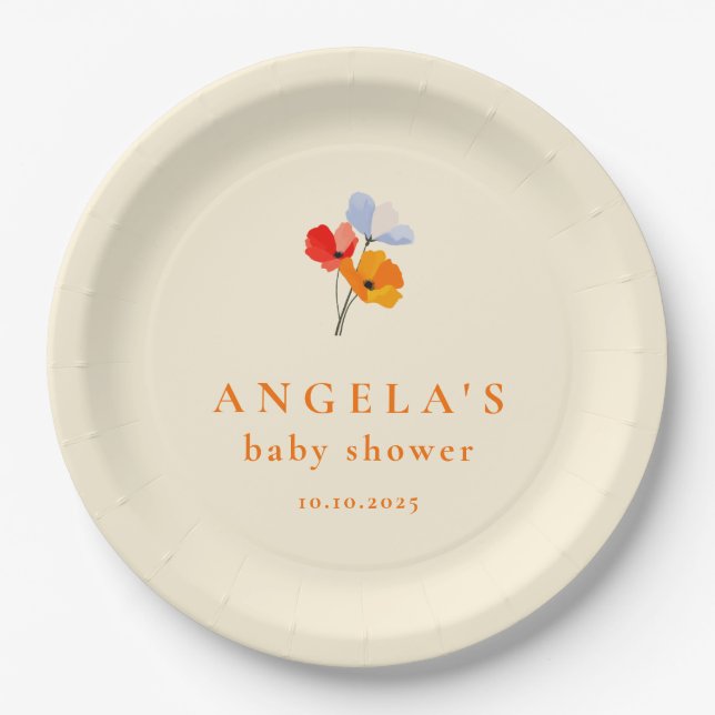 Summer Poppy Baby Shower Paper Plate Pappteller (Vorderseite)