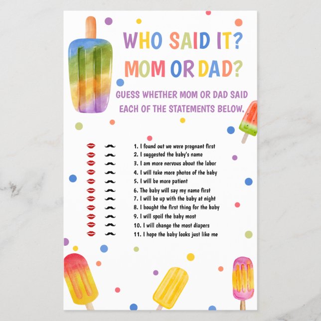 Summer Popsicle Baby Showspiel, das es gesagt hat Flyer (Vorne)