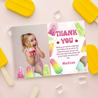 Summer Popsicle Girl Birthday Foto Danke Karte