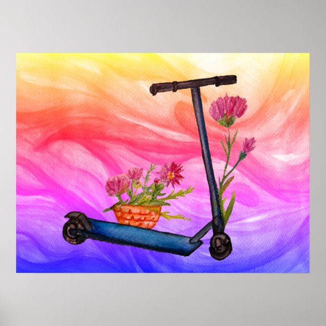 Summer Poster Push Scooter Floral Art (Vorne)