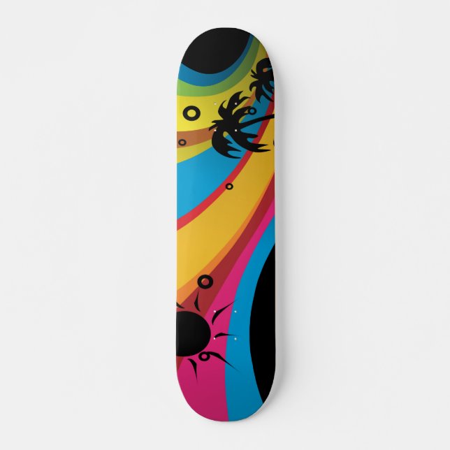 Summer Rainbow Palm Tree Beach Skateboard Deck (Vorne)
