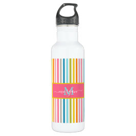 Summer Rainbow Strips Monogram Script Edelstahlflasche