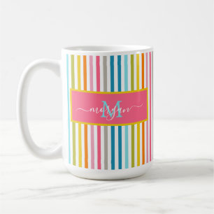 Summer Rainbow Strips Monogram Script Kaffeetasse