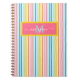 Summer Rainbow Strips Monogram Script Notizblock
