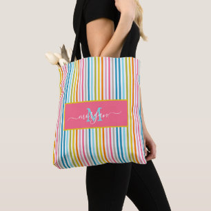 Summer Rainbow Strips Monogram Script Tasche