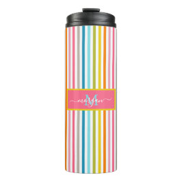 Summer Rainbow Strips Monogram Script Thermosbecher