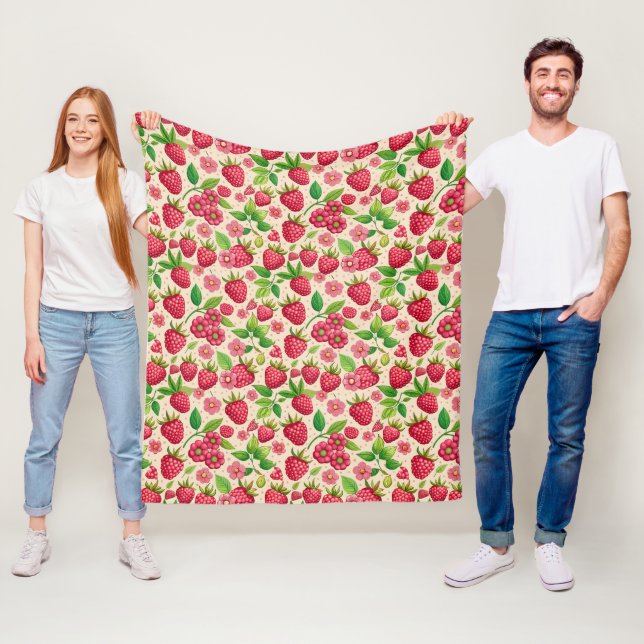 Summer Raspberry Garden Botanical Fruit Pattern Fleecedecke (Beispiel)