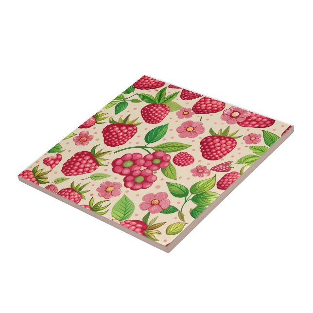 Summer Raspberry Garden Botanical Fruit Pattern Fliese (Seite)