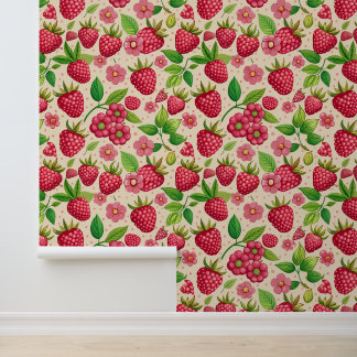 Summer Raspberry Garden Botanical Fruit Pattern Tapete