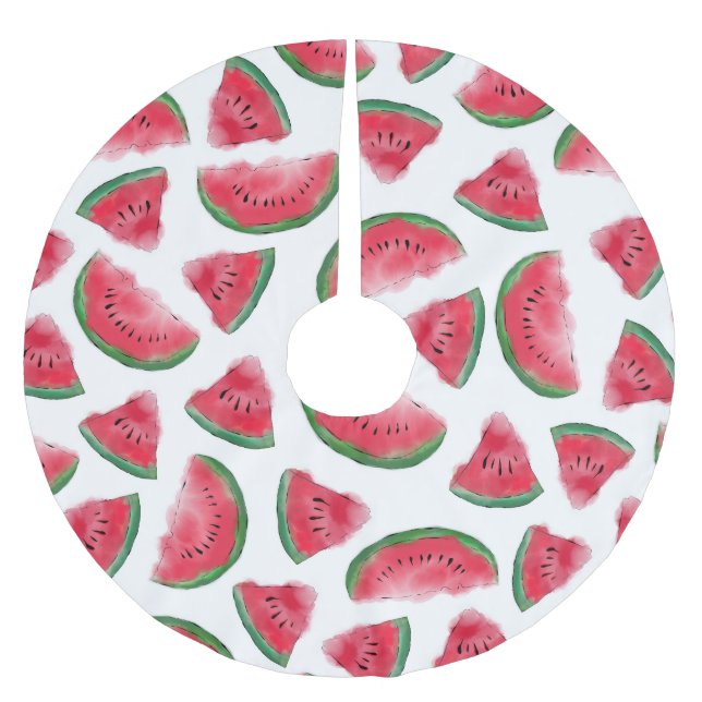 Summer Red Green Watermelon Wasserfarbenes Muster Polyester Weihnachtsbaumdecke (Vorderseite)