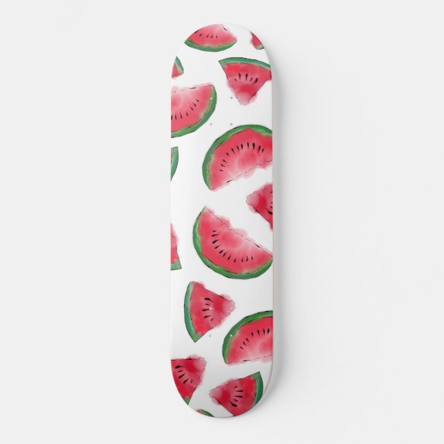 Summer Red Green Watermelon Wasserfarbenes Muster Skateboard (Vorderseite)