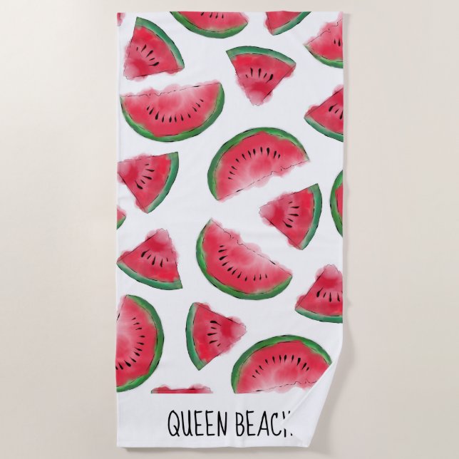 Summer Red Green Watermelon Wasserfarbenes Muster Strandtuch (Vorderseite)