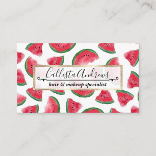 Summer Red Green Watermelon Wasserfarbenes Muster Visitenkarte