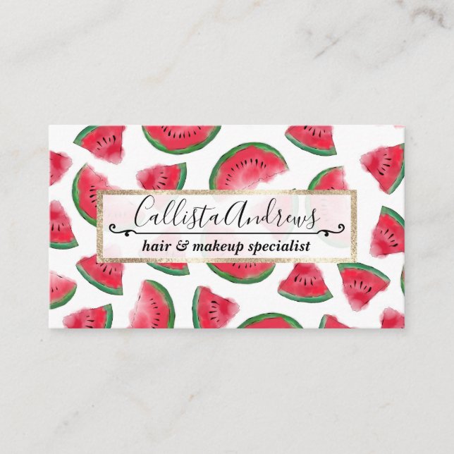 Summer Red Green Watermelon Wasserfarbenes Muster Visitenkarte (Vorderseite)