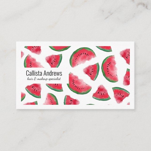 Summer Red Green Watermelon Wasserfarbenes Muster Visitenkarte (Vorderseite)