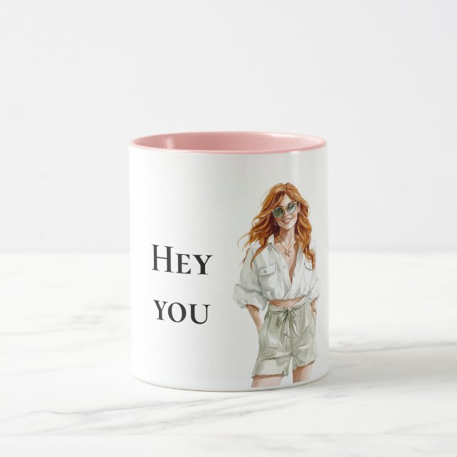 Summer Red Hair Lady Hey, du Zitat Tasse (Zentrum)