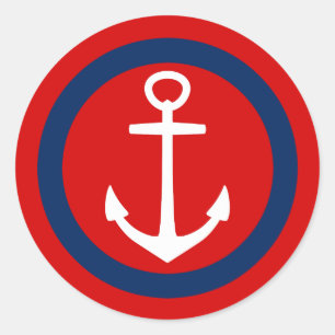 Summer Red Navy Blue und White Anchor Runder Aufkleber