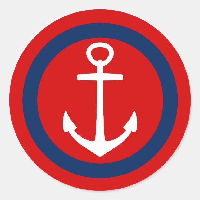 Summer Red Navy Blue und White Anchor Runder Aufkleber (Vorderseite)
