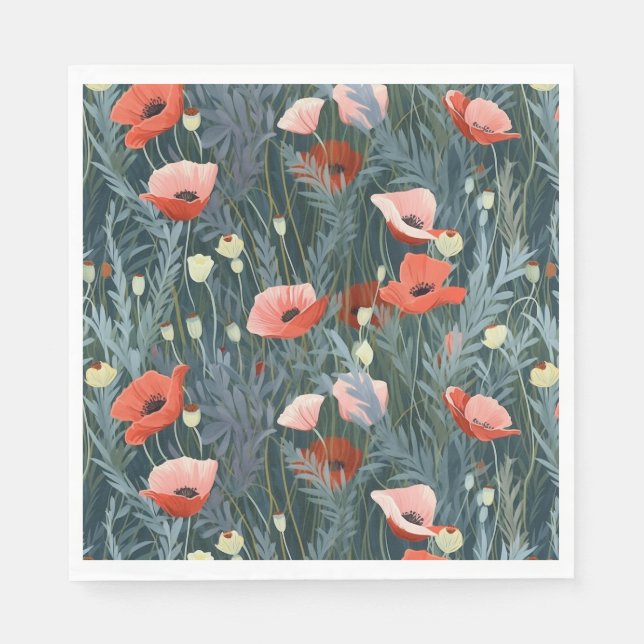 Summer Red Poppy Meadow Serviette (Vorderseite)