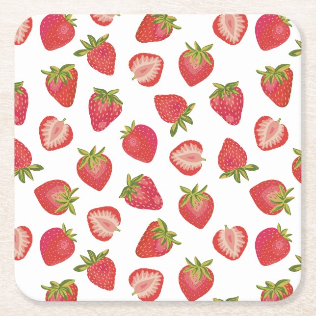Summer Red Strawberry Pattern Rechteckiger Pappuntersetzer (Vorderseite)