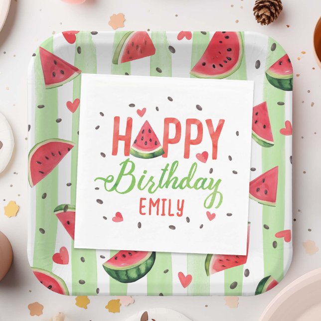 Summer Red Watermelon Themed Girl Geburtstag Serviette (Summer Red Watercolor Watermelon pattern, Girl Summer Party Napkins.)