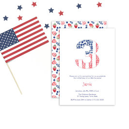 Summer Red White Blue Garden 3. Geburtstag Party Einladung