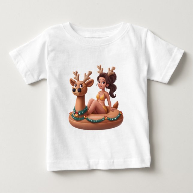 Summer Reindeer Holiday Fun Pool Party Design Baby T-shirt (Vorderseite)