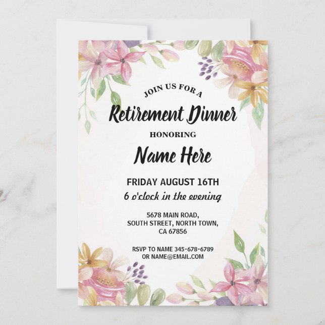 Summer Retirement Party Aquarell Blume Rosa Einladung (Vorderseite)