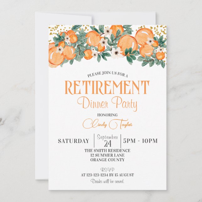Summer Retirement Party, Orange Citrus Thema Einladung (Vorderseite)