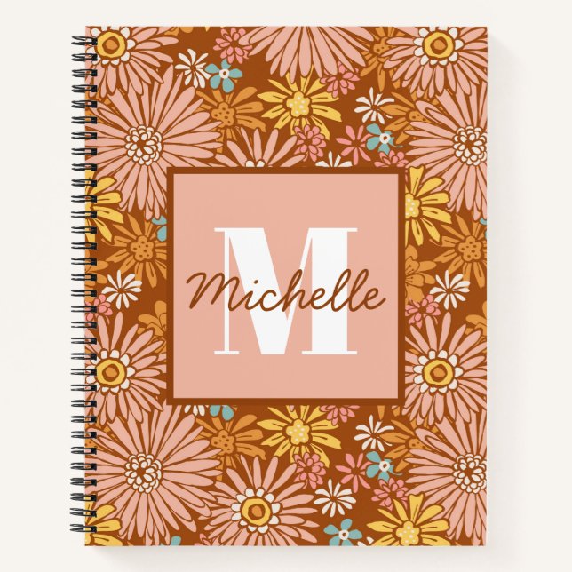 Summer Retro Blume | Monogram-Notebook Notizbuch (Vorderseite)