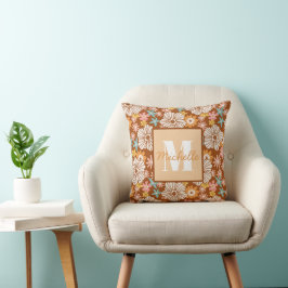 Summer Retro Blume | Monogramm-Kissen Kissen