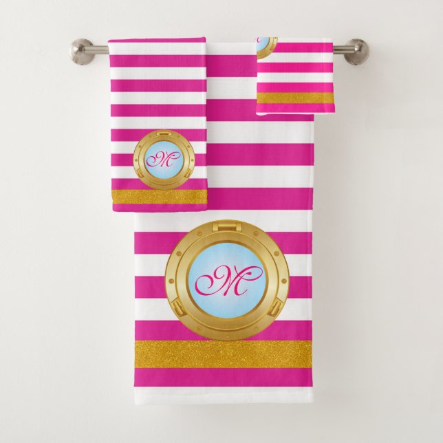 Summer Rose Gold Stripes Monogramme Plage (En situation)