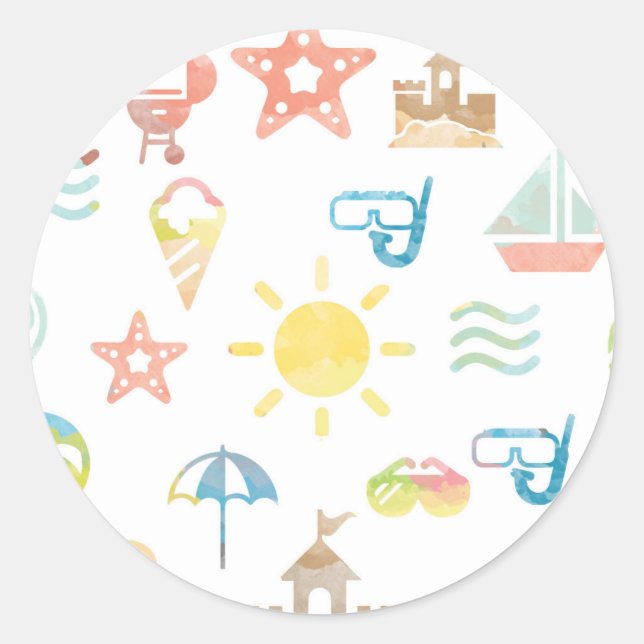 Summer Round Sticker - Klassischer Glossy Sticker (Vorderseite)