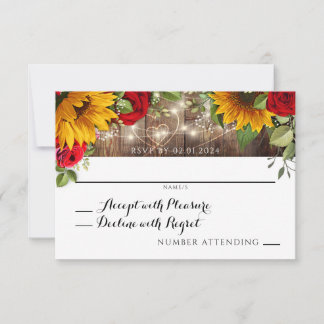 Summer Rustic Sunflower and Rote Rosen RSVP Card Karte