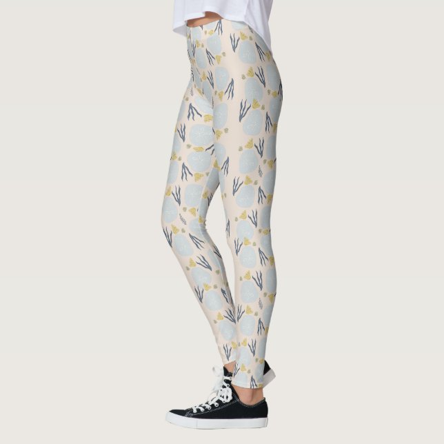 Summer Sand Dollar Botanical Beach Pattern Legieru Leggings (Links)