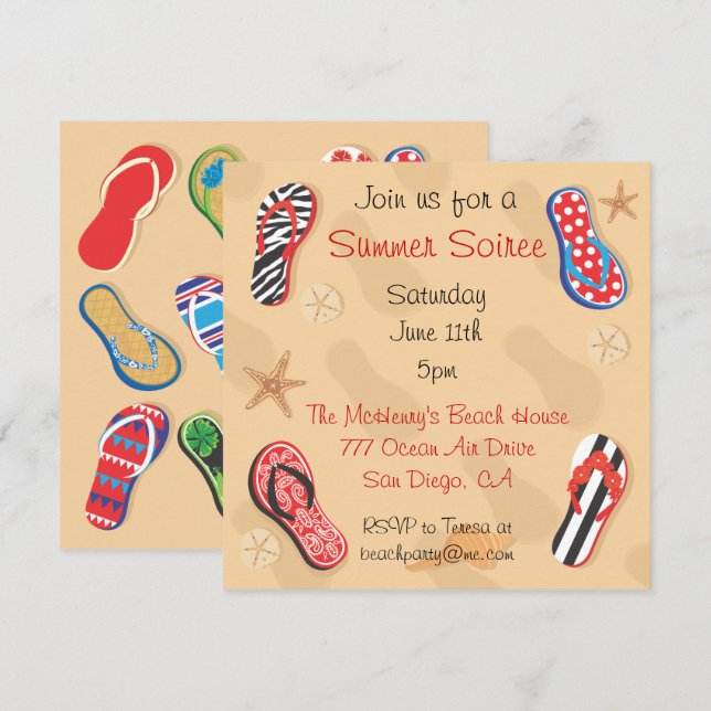 Summer Sandals Soiree Beach GRILLEN Party Einladun Einladung (Vorne/Hinten)