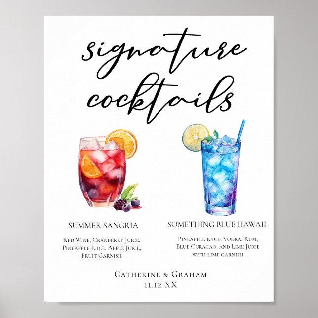 Summer Sangria Blue Beach Signature Cocktails Menü Poster (Vorne)