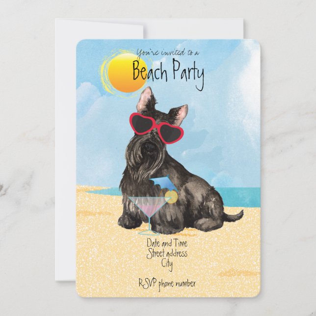 Summer Scottish Terrier Beach Party Invitation (Devant)