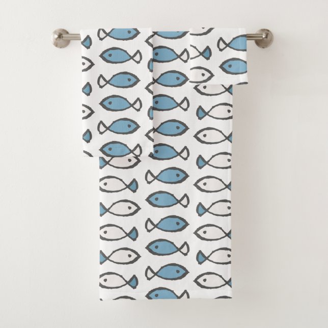 Summer Sea Blue White Fishing Patches Badhandtuch Set (Insitu)