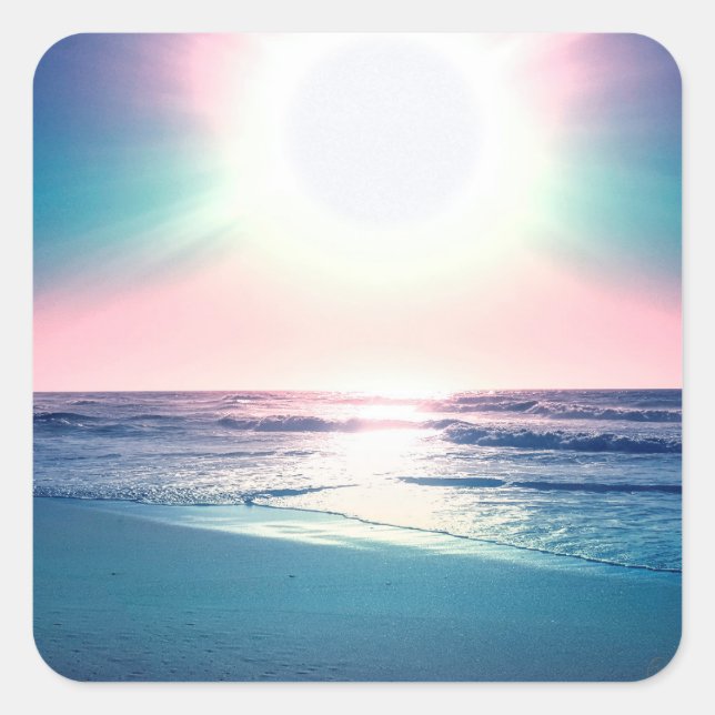 Summer Sea Sunset Tropical Beach Foto Quadratischer Aufkleber (Vorderseite)