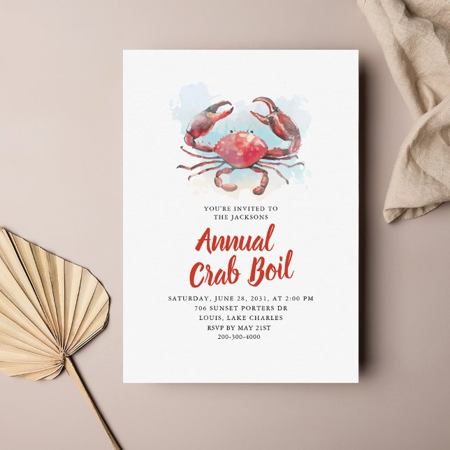 Summer Seafood Boil Famille Fête Invitation (Annual Family Crab Boil Watercolor Party Invitation)