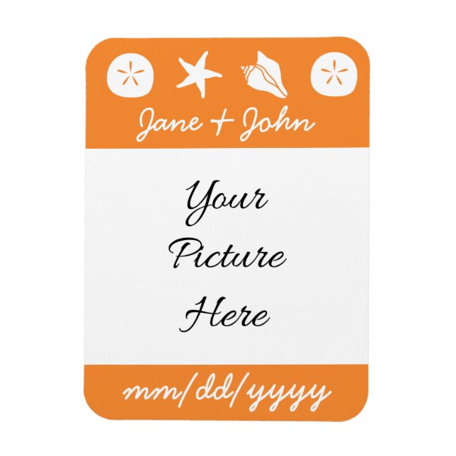 Summer Seashells in Orange Rett-the-Date Magnet (Vertikal)