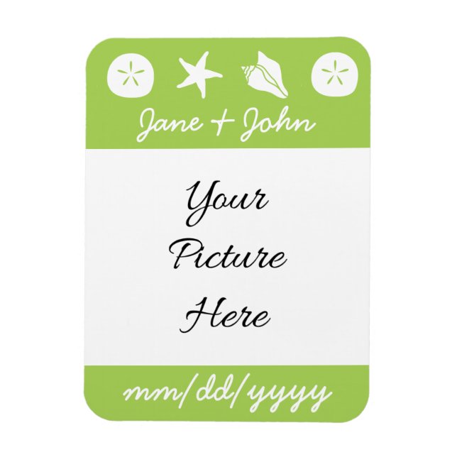 Summer Seashells in Peridot Rett-the-Date Magnet (Vertikal)
