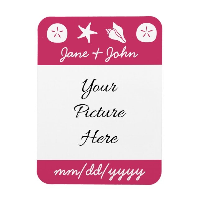 Summer Seashells in Raspberry Rett-the-Date Magnet (Vertikal)