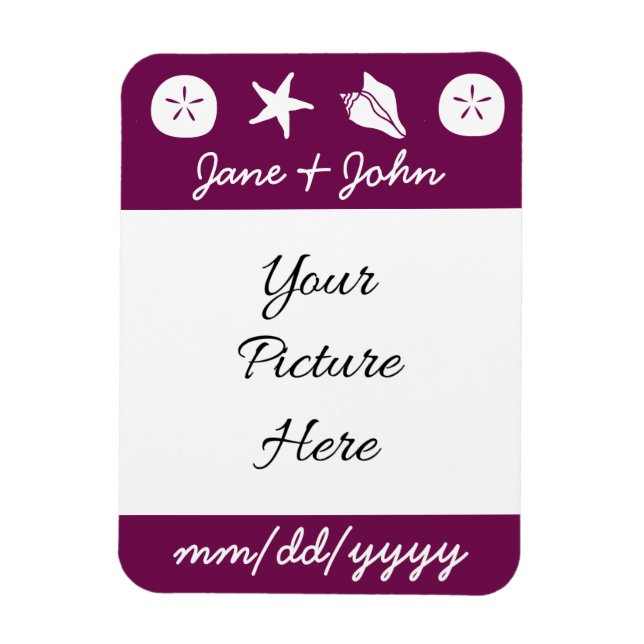 Summer Seashells in Wine Rett-the-Date Magnet (Vertikal)