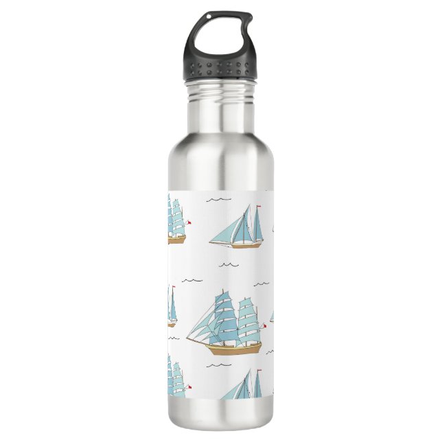 Summer Seatime Niedliche Yachten mit Segel Edelstahlflasche (Vorderseite)