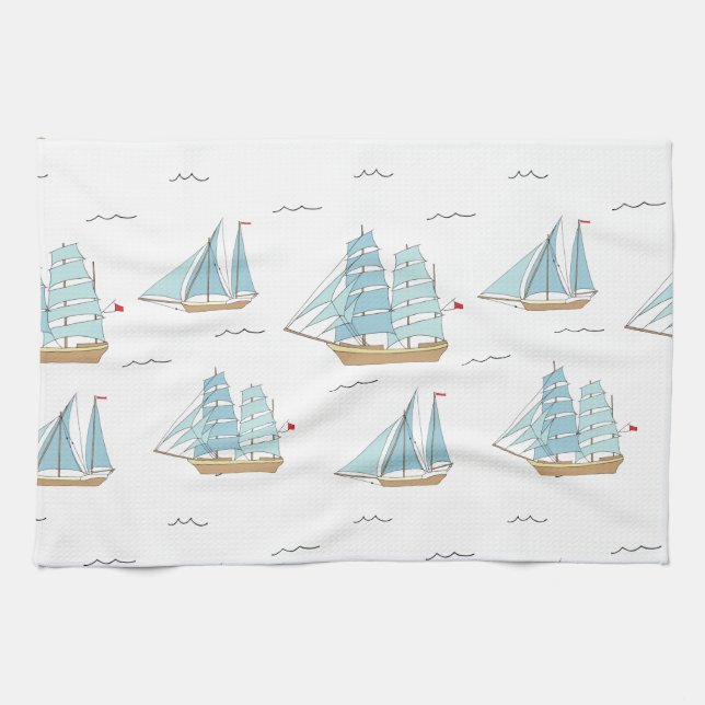 Summer Seatime Niedliche Yachten mit Segel Geschirrtuch (Horizontal)