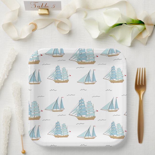 Summer Seatime Niedliche Yachten mit Segel Pappteller (Hochzeit)