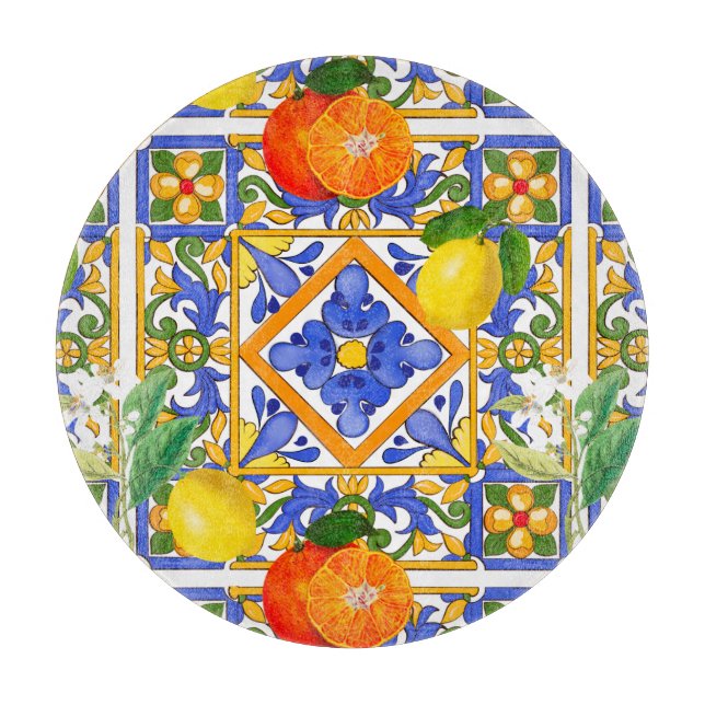 Summer ,Sicilian tiles ,citrus,oranges,majolica   Schneidebrett (Vorderseite)
